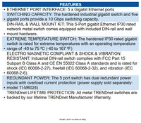 TRENDnet TI-G50 5-Port Hardened Industrial Gigabit DIN-Rail Switch, 10Gbps