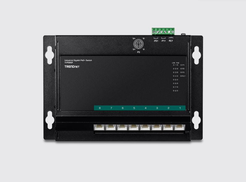 TRENDnet TI-PG80F 8-Port Industrial Gigabit PoE+ WallMounted Front Access Switch