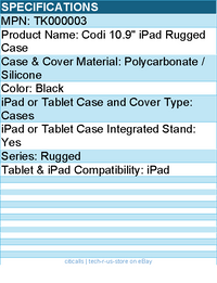 Codi TK000003 10.9" iPad Rugged Case - Polycarbonate, Silicone - Black