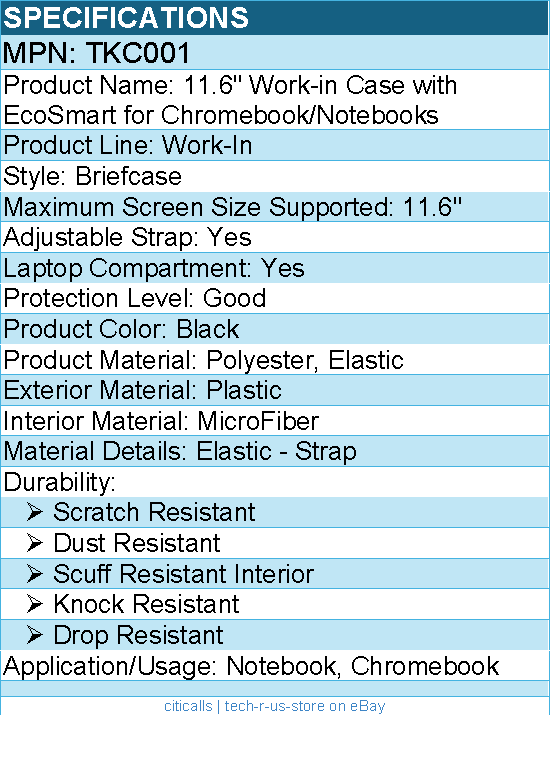 Targus TKC001 Work-In Carrying Case (Briefcase) for 11.6" Notebook, Chromebook