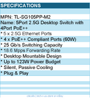 TP-Link TL-SG105PP-M2 5Port 2.5G Desktop Switch with 4Port PoE++ Retail
