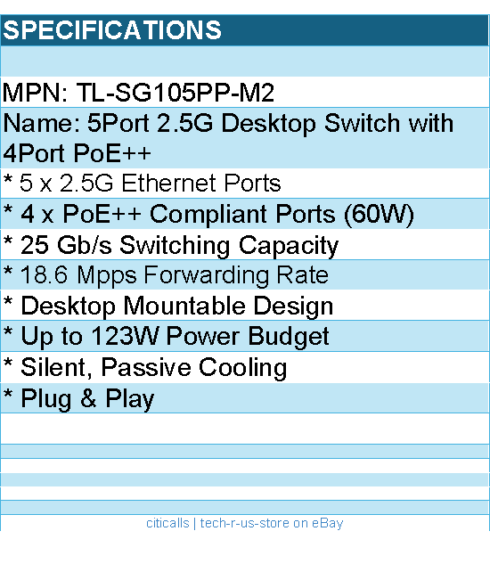 TP-Link TL-SG105PP-M2 5Port 2.5G Desktop Switch with 4Port PoE++ Retail