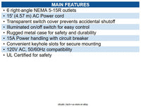 Eaton TLM615NCRA Power Strip with Right-Angle Outlets and Transparent Switch