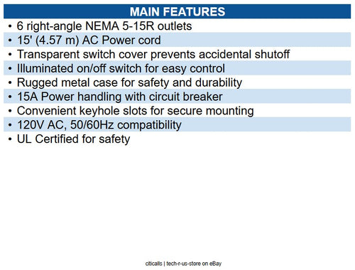 Eaton TLM615NCRA Power Strip with Right-Angle Outlets and Transparent Switch