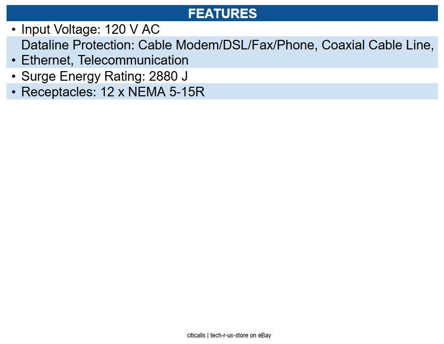Eaton TLP1208SAT Protect It! 12-Outlet Surge Protector 8ft (2.43 m) Cord, 2880 J