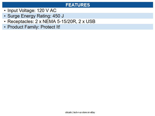 Eaton TLP206USB 2-Outlet Surge Protector with 2 USB Ports (2.1A Shared)