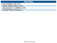 Eaton TLP4BK Protect It! Surge Protector with 4 Side-Mounted Outlets 720 Joules