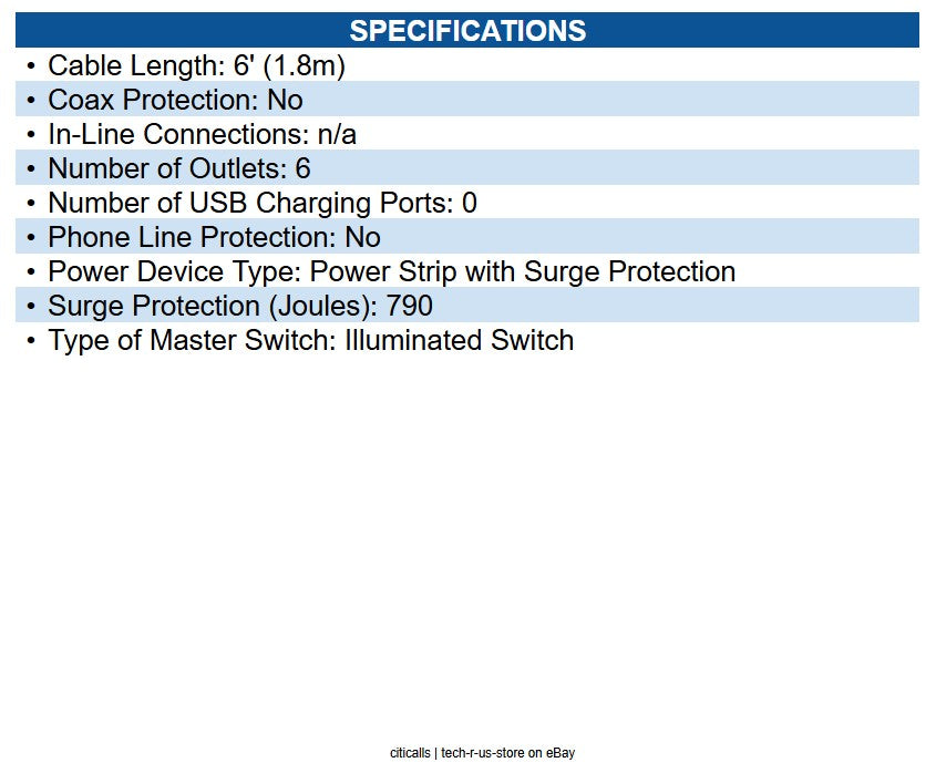 Eaton TLP606 Protect It! 6-Outlet Surge Protector, 6 ft. Cord, 790 Joules