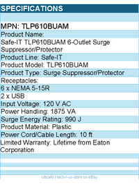 Eaton Tripp Lite series TLP610BUAM Safe-IT 6-Outlet Surge Protector