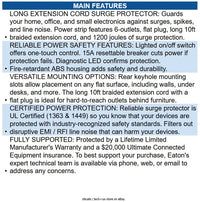 Eaton TLP610DB 6-Outlet Surge Protector - 5-15R Outlets, 1200 Joules, 10 ft. 3 m