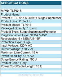 Eaton Tripp Lite Series TLP615 Protect It! 6-Outlet Surge Protector