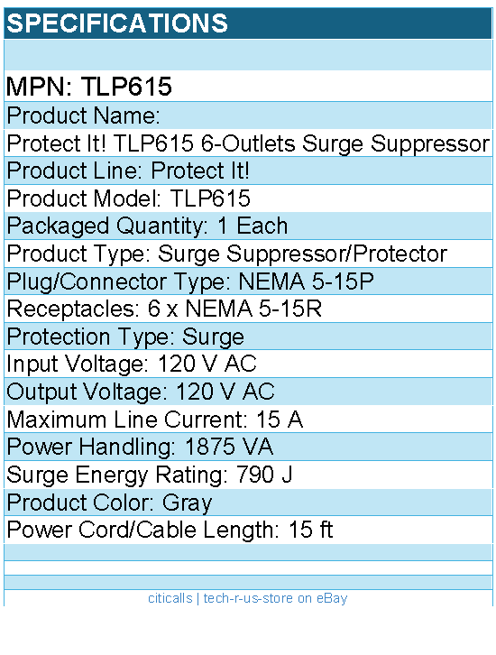 Eaton Tripp Lite Series TLP615 Protect It! 6-Outlet Surge Protector