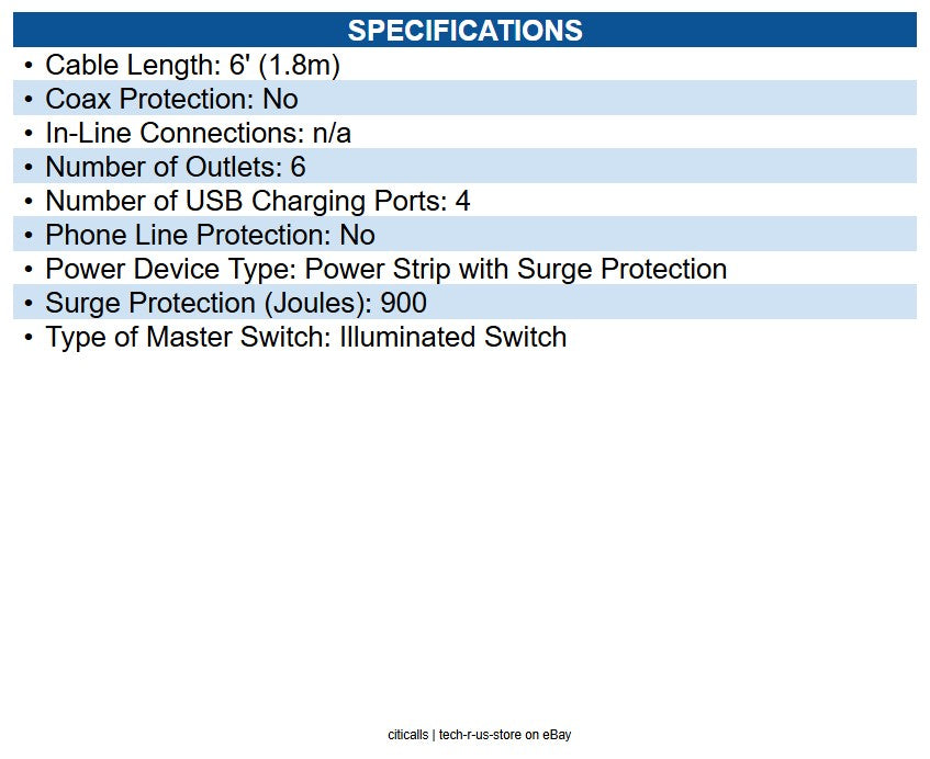 Eaton TLP664USBB 6-Outlet Surge Protector with 4 USB Ports (4.2A Shared)