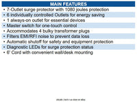 Eaton TLP76MSGB ECO-Surge 7-Outlet Surge Protector 6' (1.83 m) Cord, 1080 Joules