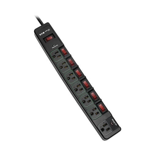 Eaton TLP76MSGB ECO-Surge 7-Outlet Surge Protector 6' (1.83 m) Cord, 1080 Joules