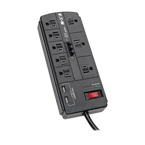 Eaton TLP88TUSBB 8' 8-Outlet Surge Protector, 2 USB Ports (2.1A Shared), 1200 J