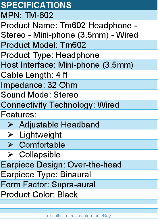 Koss TM-602 Headphone - Stereo - Mini-phone (3.5mm) - Wired - Black