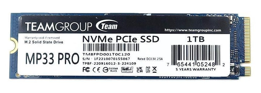 TEAMGROUP TM8FPD001T0C120 1TB MP33 PRO M.2 2280 NVMe 1.3 PCIE GEN3x4 SSD RTL