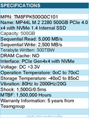 TEAMGROUP TM8FPK500G0C101 SSD - 500GB MP44L M.2 2280 NVMe 1.4 PCIE GEN 4X4 RTL