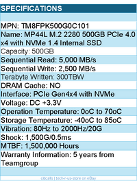 TEAMGROUP TM8FPK500G0C101 SSD - 500GB MP44L M.2 2280 NVMe 1.4 PCIE GEN 4X4 RTL