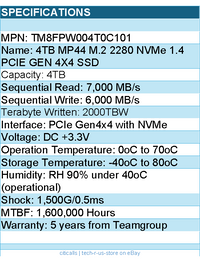 TEAMGROUP TM8FPW004T0C101 SSD - 4TB MP44 M.2 2280 NVMe 1.4 PCIE GEN 4X4 Retail
