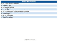 Transition Networks TN-GLC-FE-100LX-RGD TRANSCEIVER- SFP, CC, 100BASE-FX, 155M,