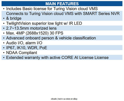 Turing Video TP-MMB4AV2 SMART Series TwilightVision 4MP Zoom Bullet IP Camera