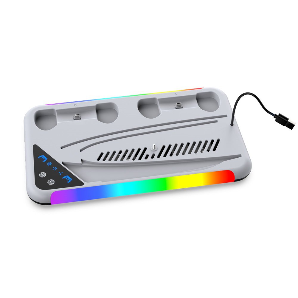 DOBE TP5-3557 PS5 Slim Compatible RGB Multlfunctional Cooling Stand, 2 Charging