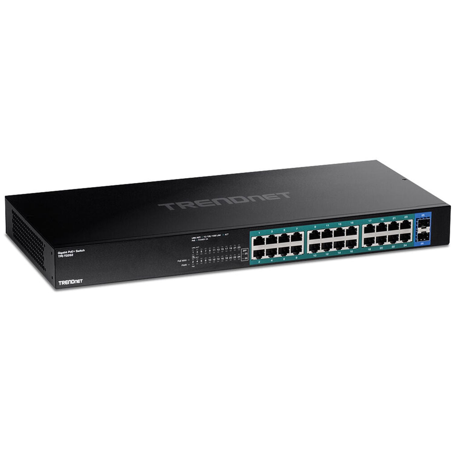 TRENDnet TPE-TG262 26-Port Gigabit PoE+ Switch, 24 x 30W PoE+ Ports, 2 Gigabit