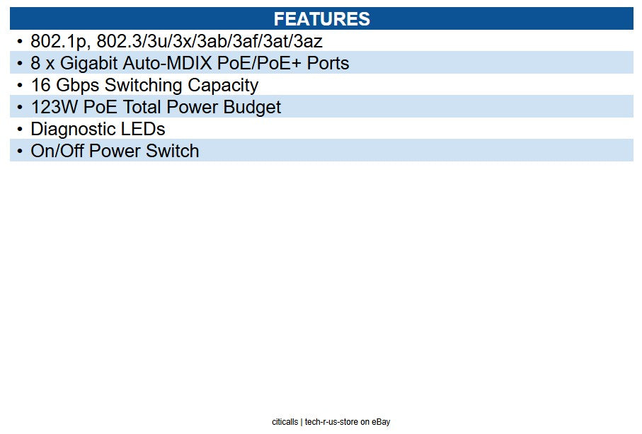 TRENDnet TPE-TG80G 8-Port Gigabit PoE+ Switch 123W PoE Power Budget, 16 Gbps