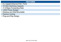 TRENDnet TPE-TG84 8-Port Gigabit PoE+ Switch, 120W PoE Power Budget, 16Gbps