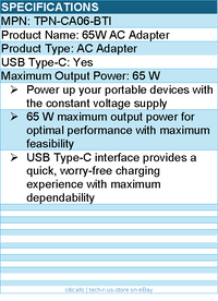 BTI TPN-CA06-BTI 65W TYPE-C AC ADAPTER - Compatible OEM: TPN-CA06