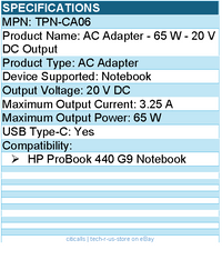 HPI TPN-CA06 AC Adapter - 65 W - 20 V DC Output - For HP ProBook 440 G9 Notebook