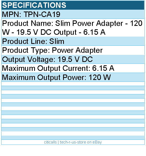 HPI TPN-CA19 Slim Power Adapter - 120 W - 19.5 V DC Output - 6.15 A