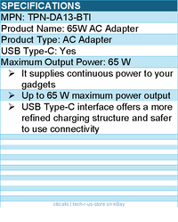 BTI TPN-DA13-BTI 65W TYPE-C AC ADAPTER - Up to 65 W maximum power output