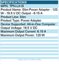 HPI TPN-LA18 Slim Power Adapter - 120 W - 19.5 V DC Output - 6.15 A