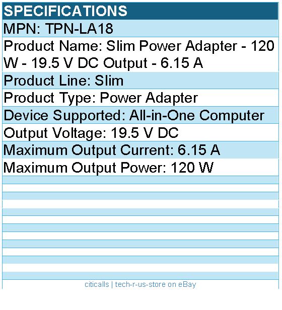 HPI TPN-LA18 Slim Power Adapter - 120 W - 19.5 V DC Output - 6.15 A