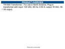 Radionix TR1850 Transformer plug-in, 18V 50VA