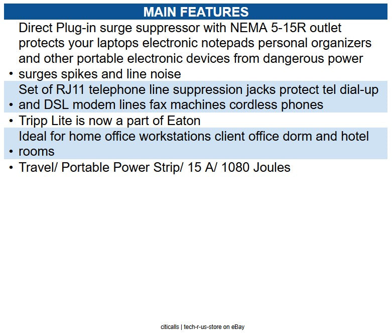 Eaton TRAVELCUBE Protect It! 1-Outlet Portable Surge Protector, Direct Plug-In
