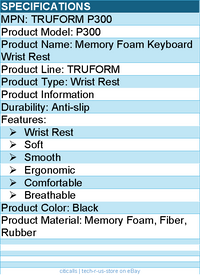 Adesso TRUFORM P300 Memory Foam Keyboard Wrist Rest - Rubber, Fiber - Black