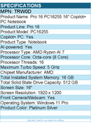 Dell TRW0D Pro 16 PC16255 Notebook - AMD Ryzen AI 7 - Platinum Silver