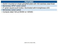HES TS-2 Request to Exit Station, 2" Green Square Push Button, Single Gang