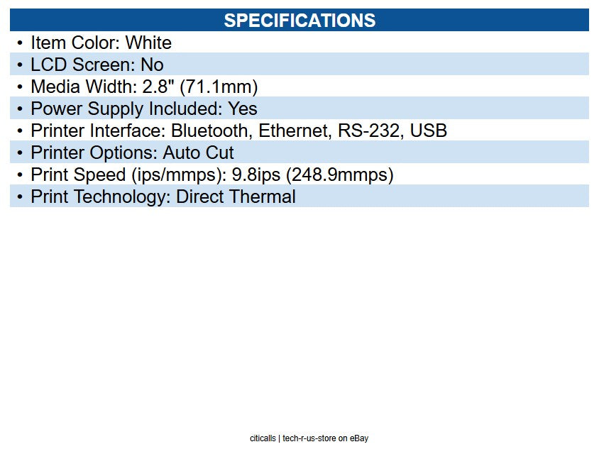 Sewoo TS200WFWHUS Ts200 Thermal Receipt Printer White - Usb + Serial + Ethernet