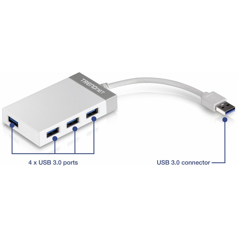 TRENDnet TU3-H4E 4-Port USB 3.0 Compact Mini Hub with Built in USB 3.0 Cable