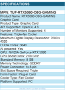 ASUS TUF-RTX5060-O8G-GAMING TUF NVIDIA GeForce 5060 Graphic Card - 8 GB GDDR7
