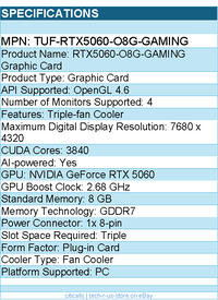 ASUS TUF-RTX5060-O8G-GAMING TUF NVIDIA GeForce 5060 Graphic Card - 8 GB GDDR7