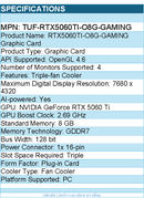 ASUS TUF-RTX5060TI-O8G-GAMING TUF NVIDIA GeForce 5060 Ti Graphic Card - 8 GB