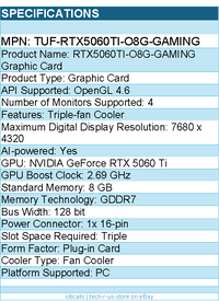 ASUS TUF-RTX5060TI-O8G-GAMING TUF NVIDIA GeForce 5060 Ti Graphic Card - 8 GB
