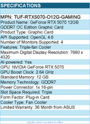 ASUS TUF-RTX5070-O12G-GAMING TUF NVIDIA GeForce RTX 5070 Graphic Card - 12 GB