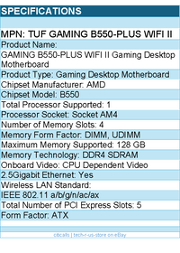 ASUS TUF GAMING B550-PLUS WIFI II Gaming Desktop Motherboard - Socket AM4 - ATX